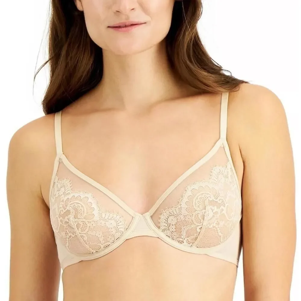 I.N.C. INTERNATIONAL CONCEPTS Underwire Lace Bra, Almond Latte Medium